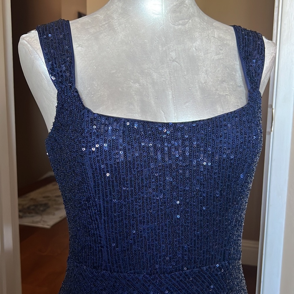 Laundry by Shelli Segal Women’s Square Neck Blue Sequin Midi Cocktail Dress 10 - Picture 5 of 17